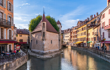 Fototapeta na wymiar Palais de l'isle, on the Thiou river, in Annecy, Haute-Savoie, France