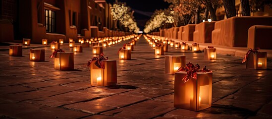 Fototapeta premium Santa Fe s Christmas Eve Luminarias With copyspace for text