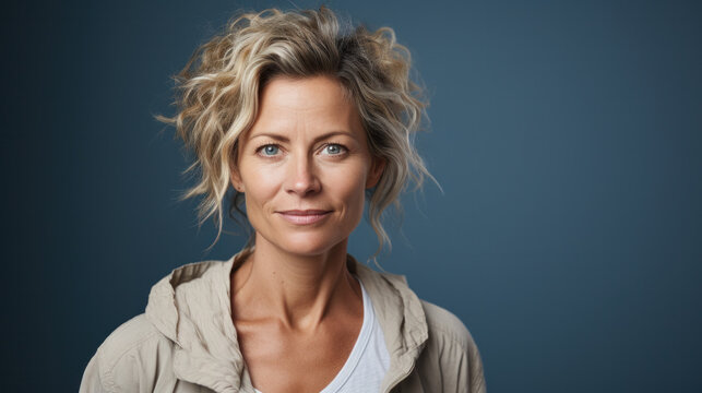 Traveler tourist woman on blue background, journey concept