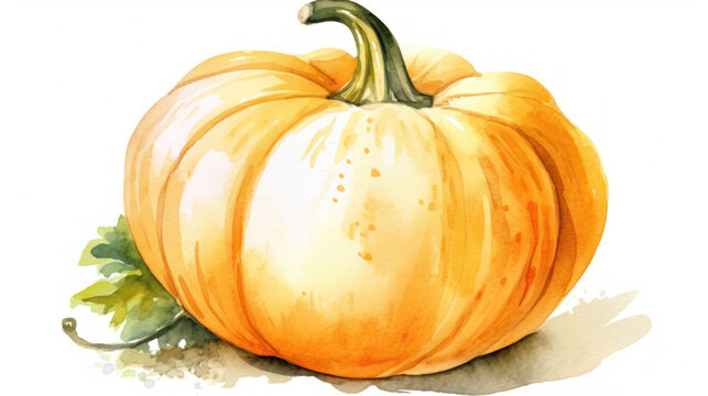 Watercolor painting of a pumpkin in white color tone.