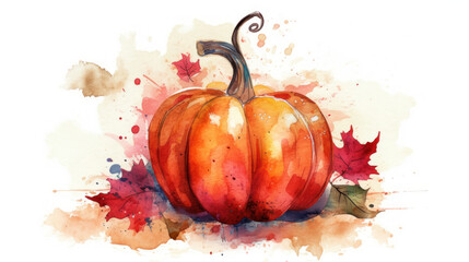 Naklejka na ściany i meble Watercolor painting of a pumpkin in red color tone.