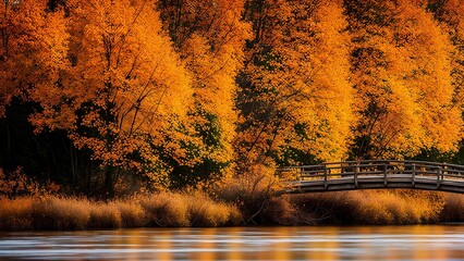 Autumn and a bridge by the river