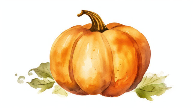 Watercolor painting of a pumpkin in tan color tone.