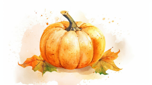 Watercolor painting of a pumpkin in beige color tone.