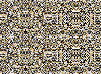 Vector Seamless Monochrome 3D Pattern. For Coloring.Hand Drawn Decorative Scales.dark  white gold colour pattern for textile,ceramic tiles and designs.Abstract circle Seamless decorative pattern. - obrazy, fototapety, plakaty