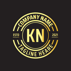 Professional simple Letter KN Circle Luxury Gold Color Vector Logo Template