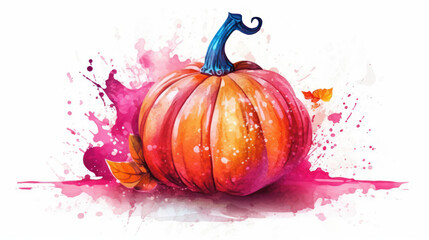 Watercolor painting of a pumpkin in dark pink color tone.