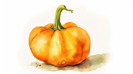Watercolor painting of a pumpkin in light orange color tone.