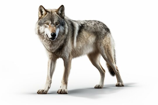 Gray wolf rendered in 3D on a white background. Generative AI