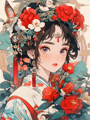 A Chinese Digital Artwork of a Girl in Chinese Han Clothing