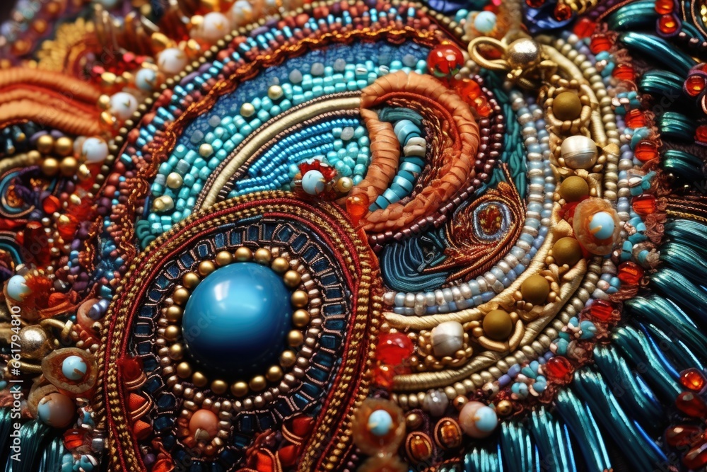 Poster a detailed close-up of a beaded piece of art. this versatile image can be used in various creative p