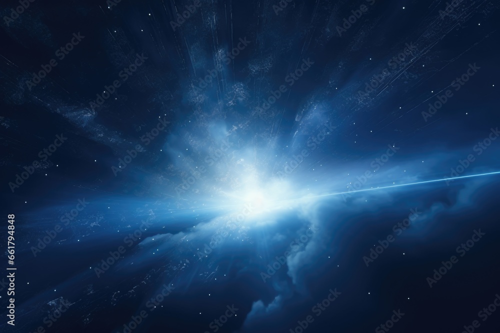 Poster a captivating image of a bright blue light shining through the clouds. this picture can be used to d