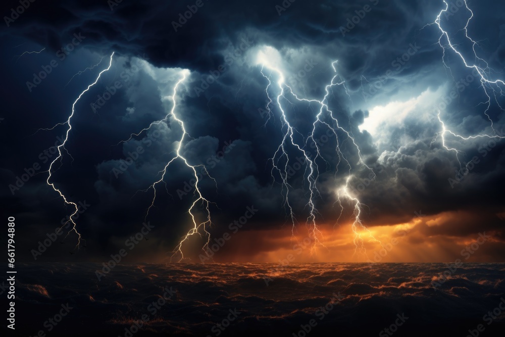 Aufkleber A striking image of a dark sky with lightning bolts illuminating the scene. Perfect for adding a dramatic touch to your projects.