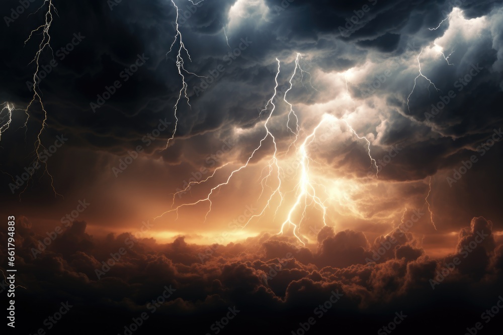 Aufkleber A powerful lightning storm illuminates the dark sky with dramatic clouds. Perfect for adding intensity and excitement to any project.