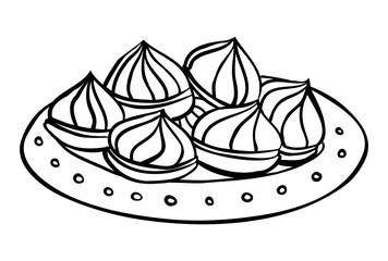 Hand drawn delicious sweet zephyrs in style outline isolated on a white background. Vector illustration. Perfect for menu, coloring book, greeting card, print.