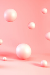 3d Pink sphere balls or bubbles on light pink background, 3d rendering.