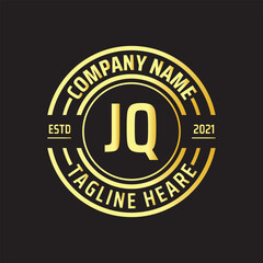 Professional simple Letter KQ Circle Luxury Gold Color Vector Logo Template