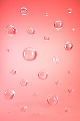 Glass bubbles on coral background, abstract surreal 3d render.