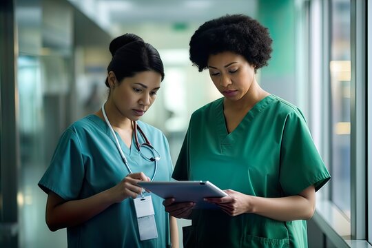 Women Physicians Working Together At The Hospital And Evaluating The Report Of A Patient's Condition. Generative AI