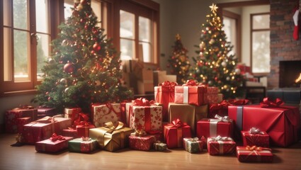 Fototapeta na wymiar Christmas gifts in a home