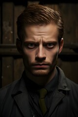 Obraz premium A portrait of a caucasian man with a vulnerable facial expression. 