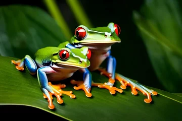 Fototapeten red eyed tree frog on a leaf4k HD quality photo. © zooriii arts