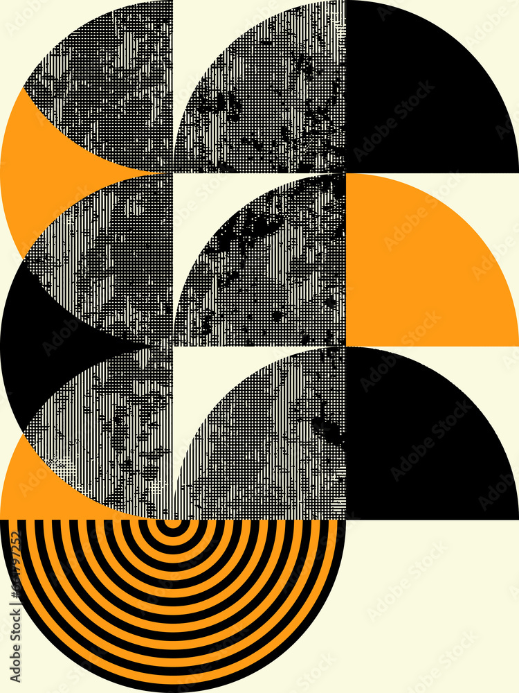 Poster abstract colour bitmap composition created using geometric shapes and grunge style texture.
