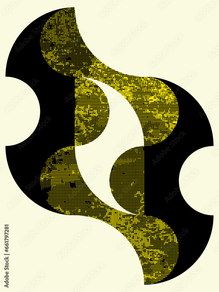 Poster abstract colour bitmap composition created using geometric shapes and grunge style texture.