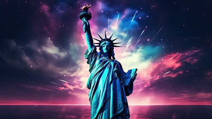 Skyline of New York city at night, generative AI .