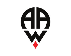  letter aaw logo location shape logo design. AAW letter location logo simple design.