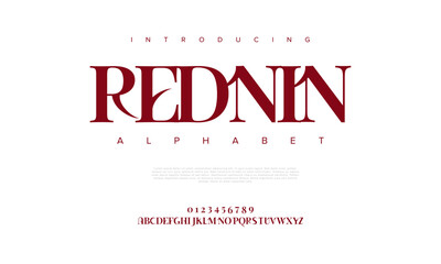 Rednin creative modern urban alphabet font. Digital abstract moslem, futuristic, fashion, sport, minimal technology typography. Simple numeric vector illustration