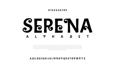 Serena creative modern urban alphabet font. Digital abstract moslem, futuristic, fashion, sport, minimal technology typography. Simple numeric vector illustration