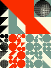 Abstract colour bitmap composition created using geometric shapes and grunge style texture.