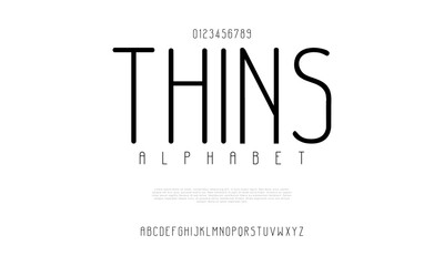 Thins creative modern urban alphabet font. Digital abstract moslem, futuristic, fashion, sport, minimal technology typography. Simple numeric vector illustration