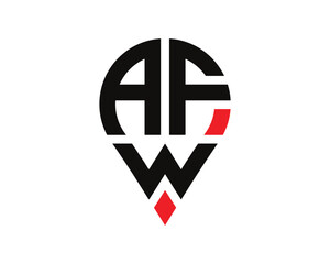 Naklejka premium AFW letter location shape logo design. AFW letter location logo simple design.