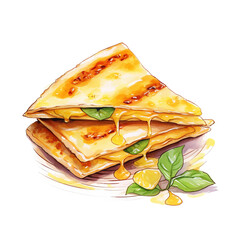 Cheese Quesadilla Watercolor - Delicious Mexican Cuisine Art on Transparent Background