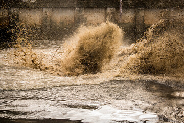 Waste water splashing.Dirty river, boiling and splash. Destroy the environment