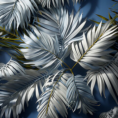 Pale blue and silver palm leaves background