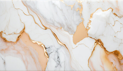 White marble background with golden splash. Abstract design texture. AI