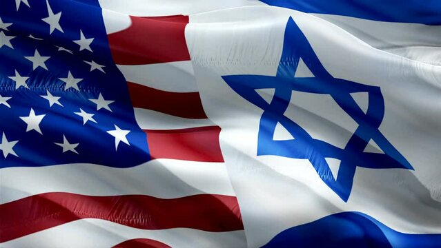 USA and Jewish flag waving video in wind footage Full HD. USA vs Jewish flag waving video download. USA Israel Flag Looping Closeup 1080p Full HD 1920X1080 footage. USA Jewish countries flags Full HD
