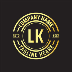 Professional simple Letter LK Circle Luxury Gold Color Vector Logo Template
