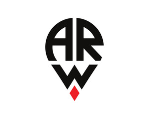 ARW letter location shape logo design. ARW letter location logo simple design.