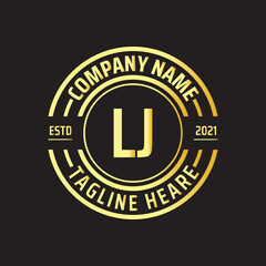 Professional simple Letter LJ Circle Luxury Gold Color Vector Logo Template