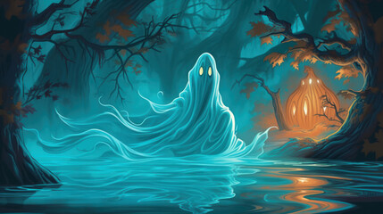 Fototapeta na wymiar illustration of a ghost in aqua tones