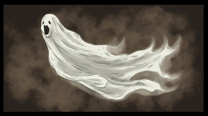 illustration of a ghost in dark white tones
