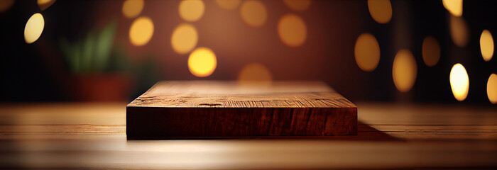 Obraz na płótnie Canvas Empty wooden table top with blur garden background with bokeh for product display stage podium