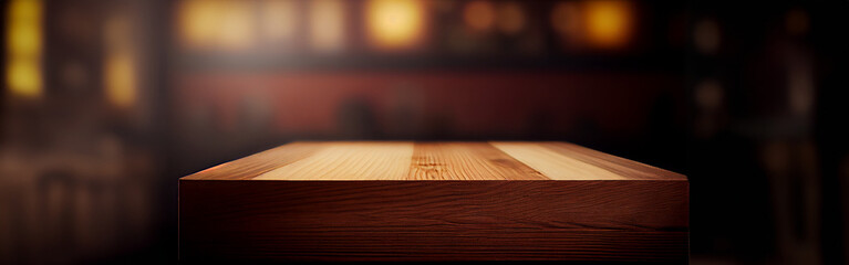 Empty wooden table top with blur garden background with bokeh for product display stage podium