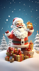 christmass post card design with cute santa claus 3d illustration