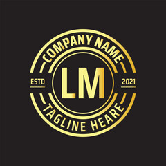 Professional simple Letter LM Circle Luxury Gold Color Vector Logo Template