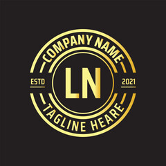 Professional simple Letter LN Circle Luxury Gold Color Vector Logo Template